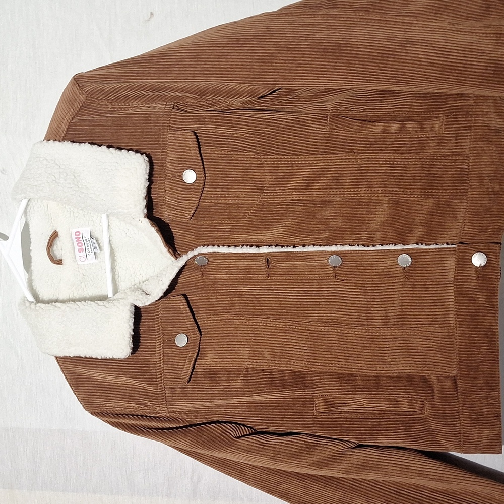 3/$20-Brown Corduroy Jacket, Cropped,  Sherpa Collar And Lining, 12, NWOT - Picture 3 of 14